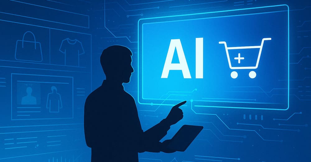 Photograph of a person shopping assisted by AI technology