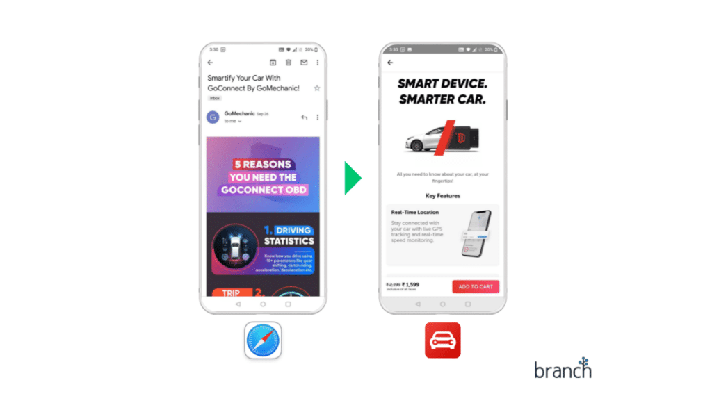 GoMechanic uses deep linked promotion emails prompting users to download the app 
