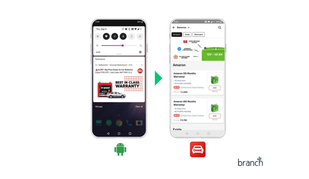 Image of a push notification promoting users to go to a mobile app 