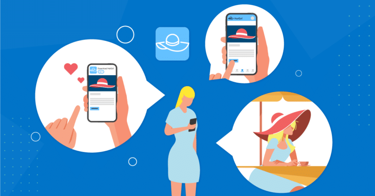 Illustration of person using a smartphone with social media interaction bubbles: liking content and photo sharing.