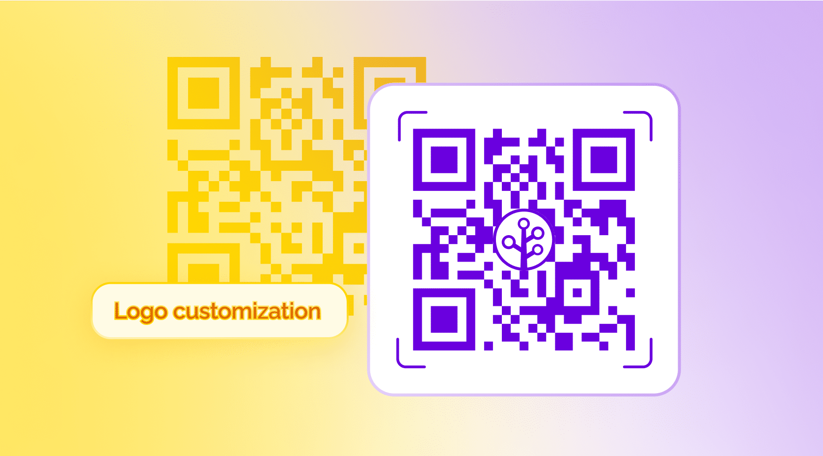 Illustration of QR codes with one showcasing logo customization.