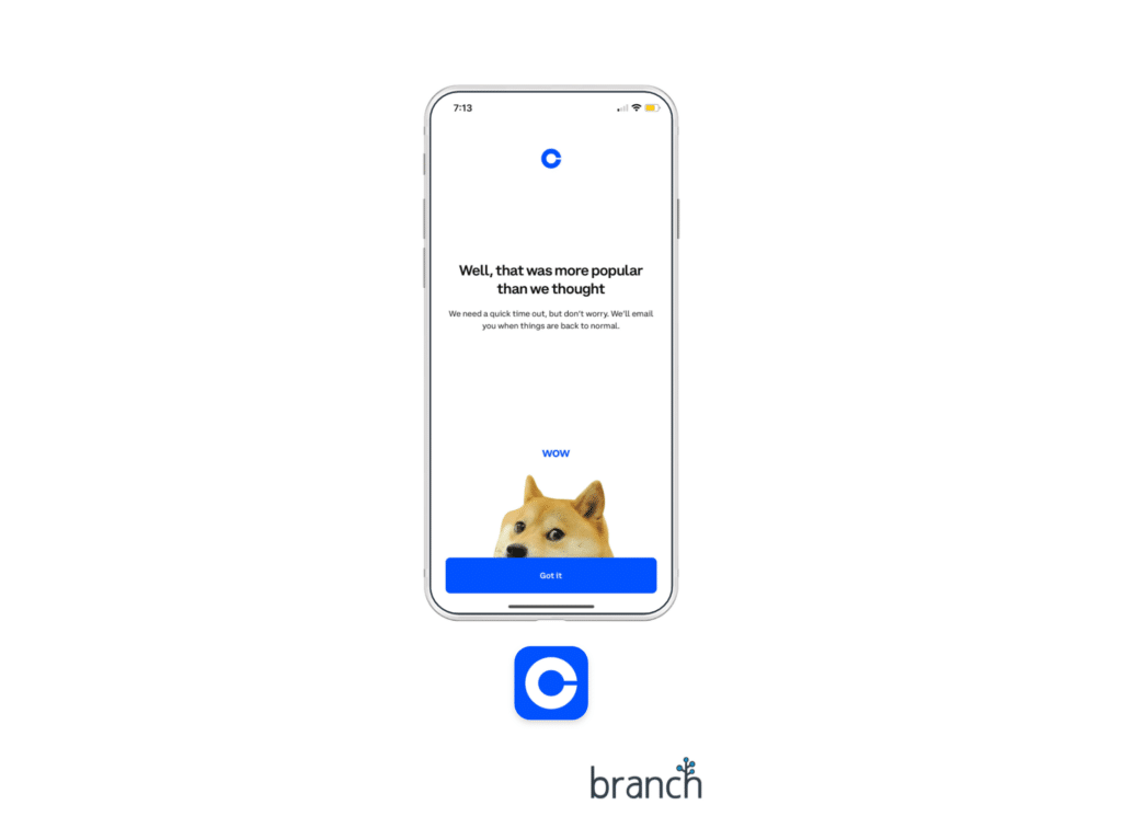 Screenshot of Coinbase website crashing